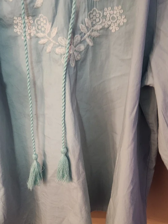 Wonderly Mint Boho Peasant Top - White Floral Embroidery & Tassels Large - Picture 5 of 16